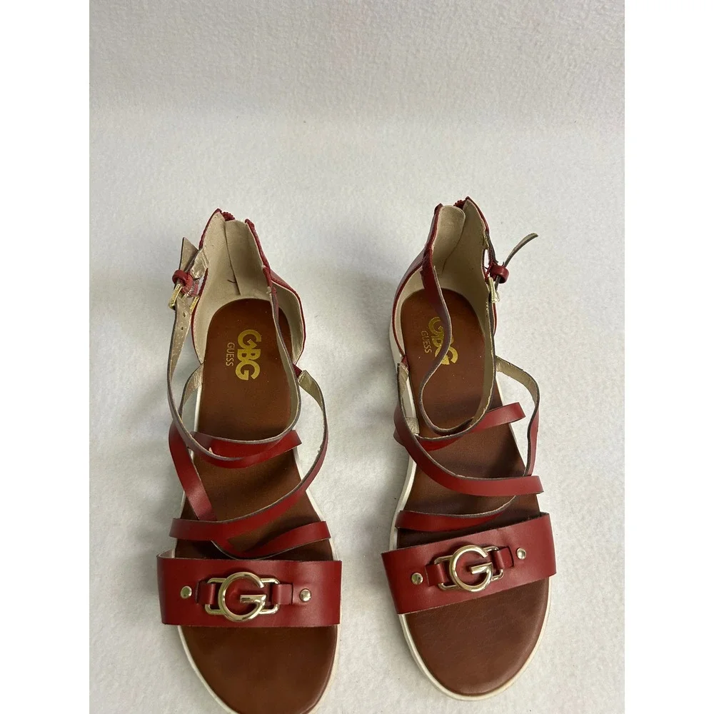 Chic Summer Streetwear GBG Los Angeles Guess Womens 8M Red Strappy Karin Sandals